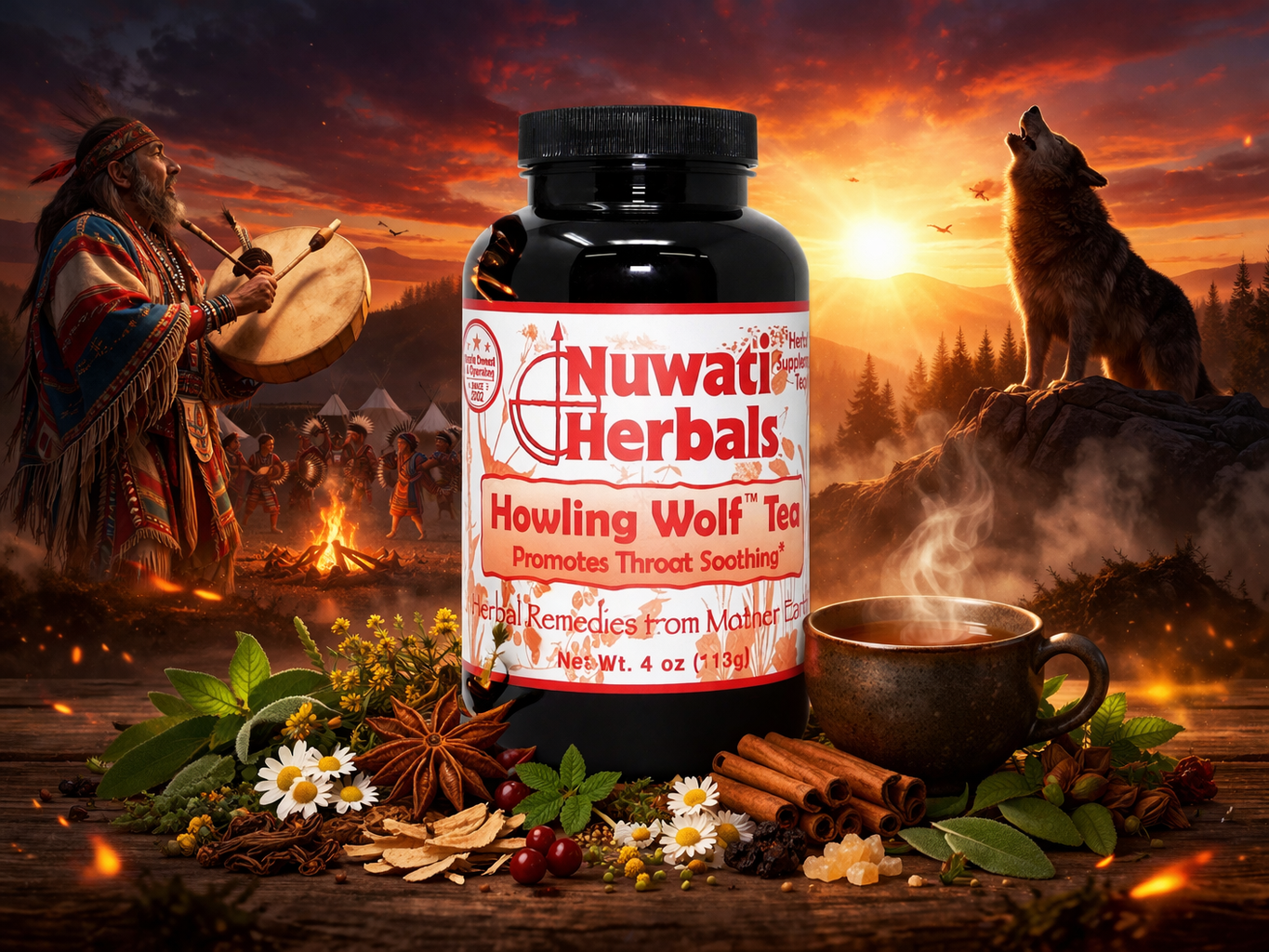 Nuwati Herbals Howling Wolf Tea — official Nuwati Herbals product artwork
