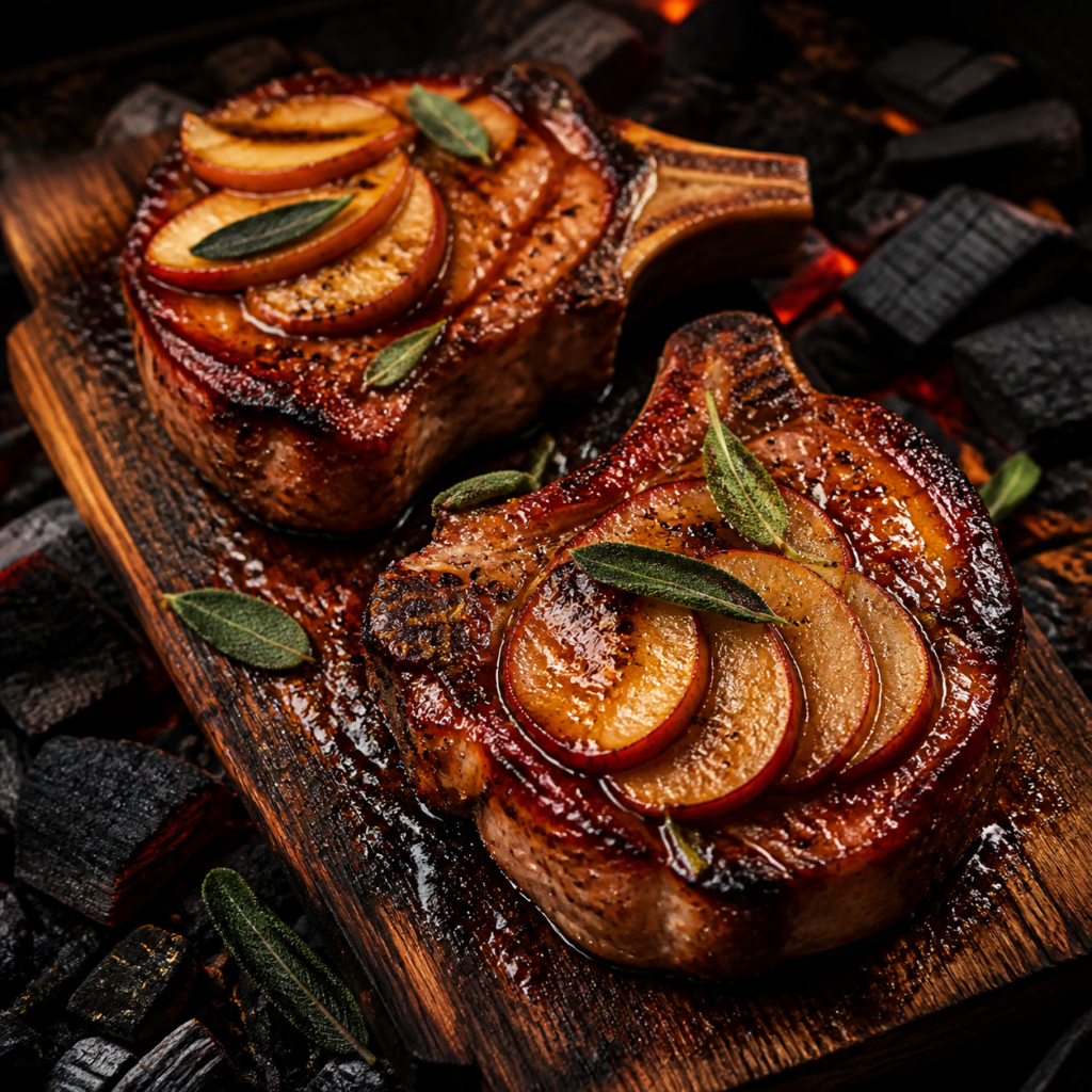 Cedar-Plank Apple Pork Chops