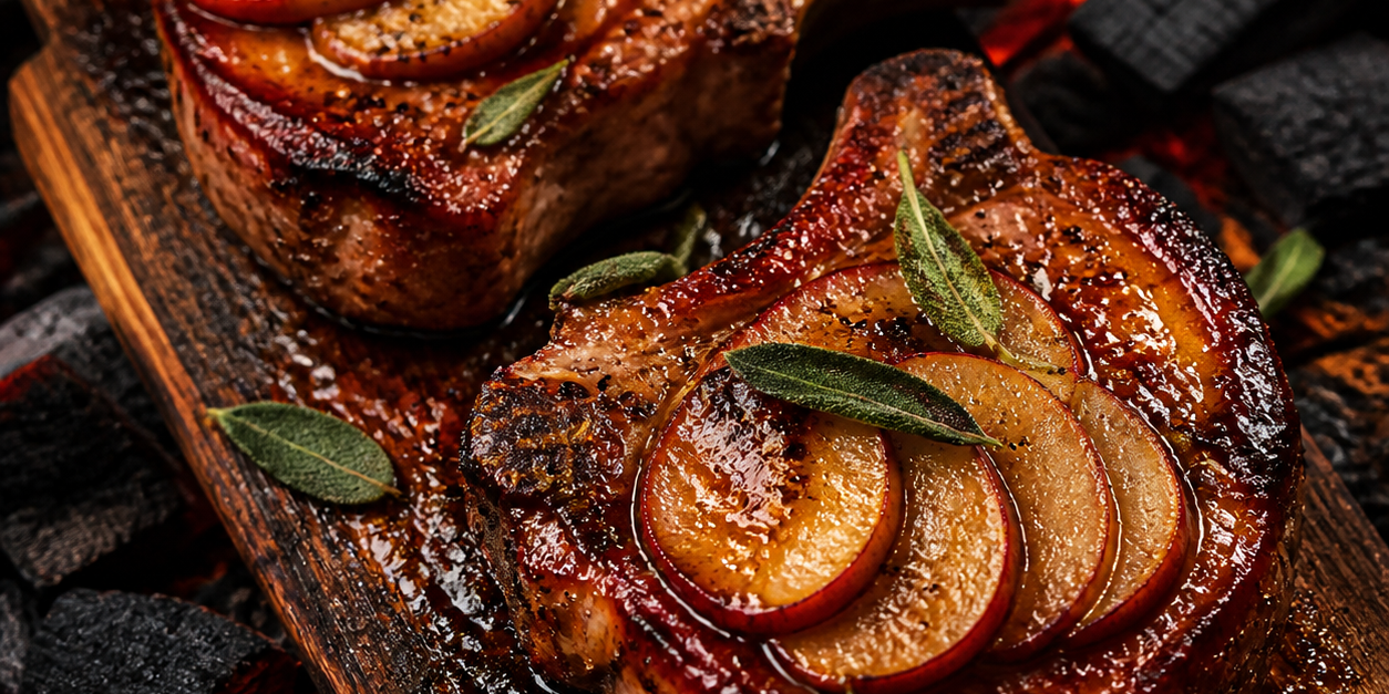Cedar-Plank Apple Pork Chops
