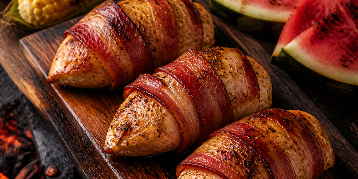 Cedar-Plank Bacon-Wrapped Zesty Chicken