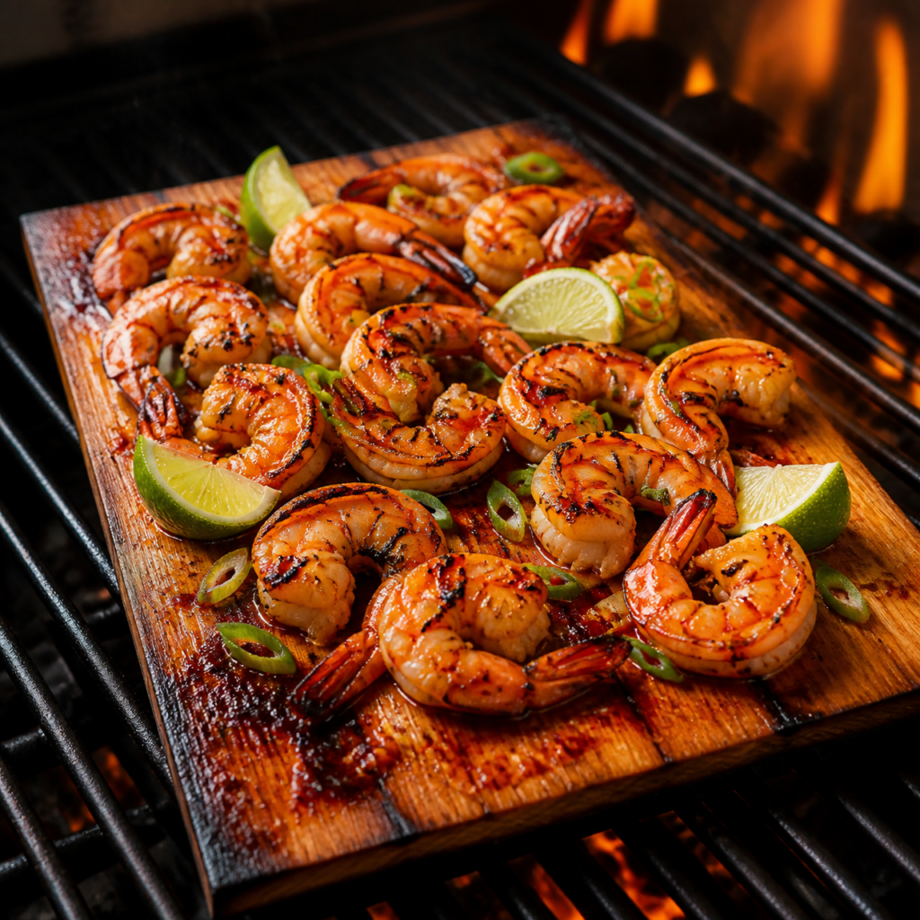 Cedar-Plank Honey Chili-Lime Shrimp