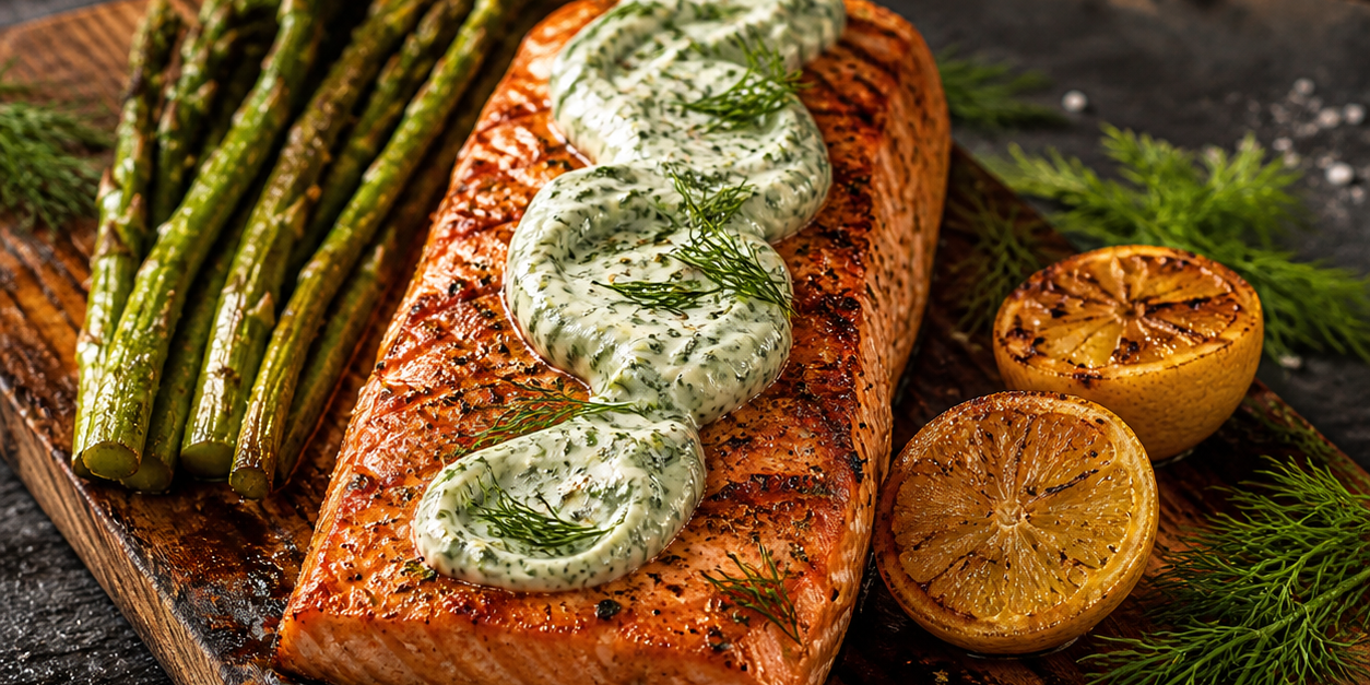 Cedar-Plank Salmon with Dill Aioli