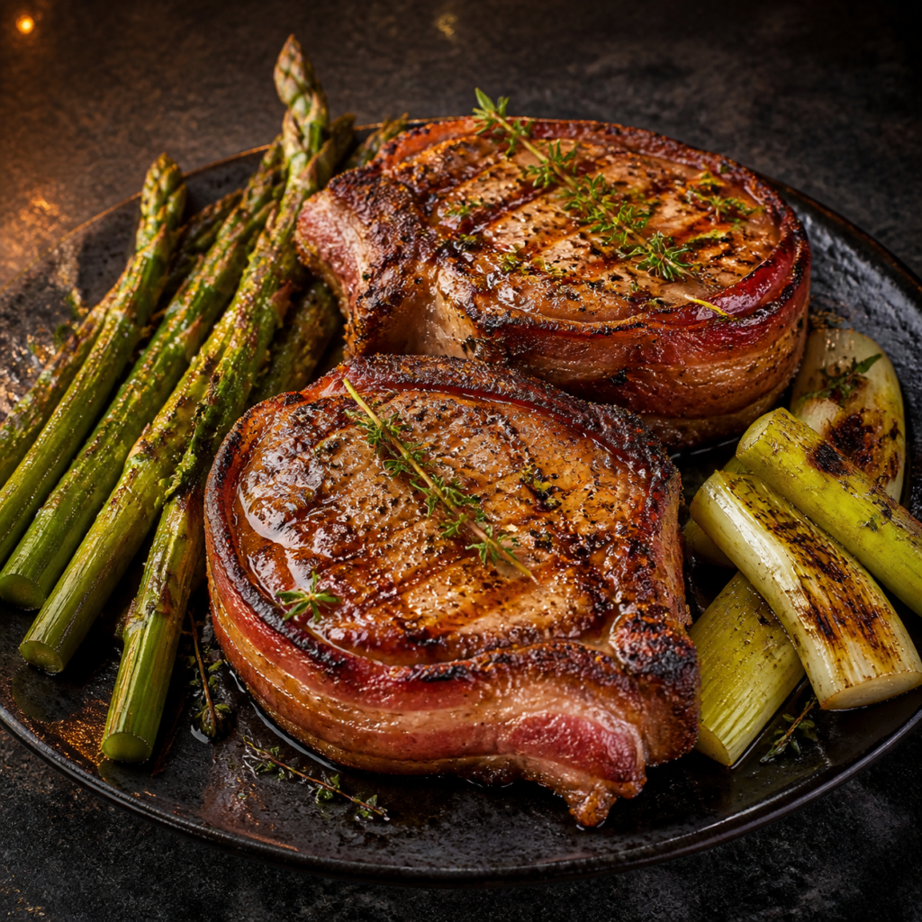 Chipotle-Herb Bacon-Wrapped Pork Chops