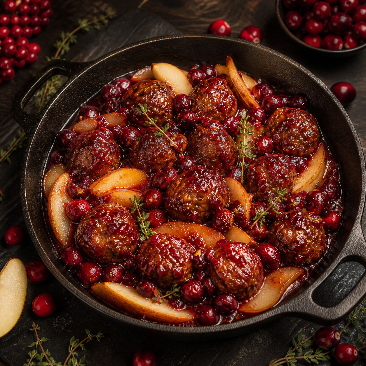 Cranberry-Pear Bourbon Meatballs