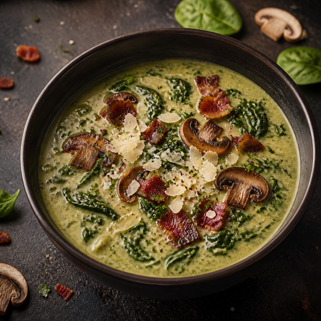 Creamy Spinach, Bacon & Mushroom Soup