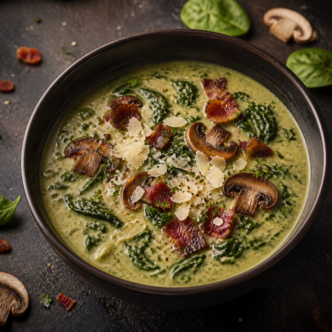 Creamy Spinach, Bacon & Mushroom Soup