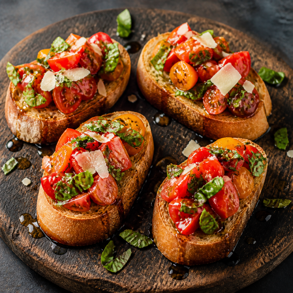 Garden Bruschetta with Tomato-Basil Drizzle