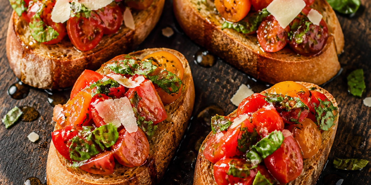 Garden Bruschetta with Tomato-Basil Drizzle