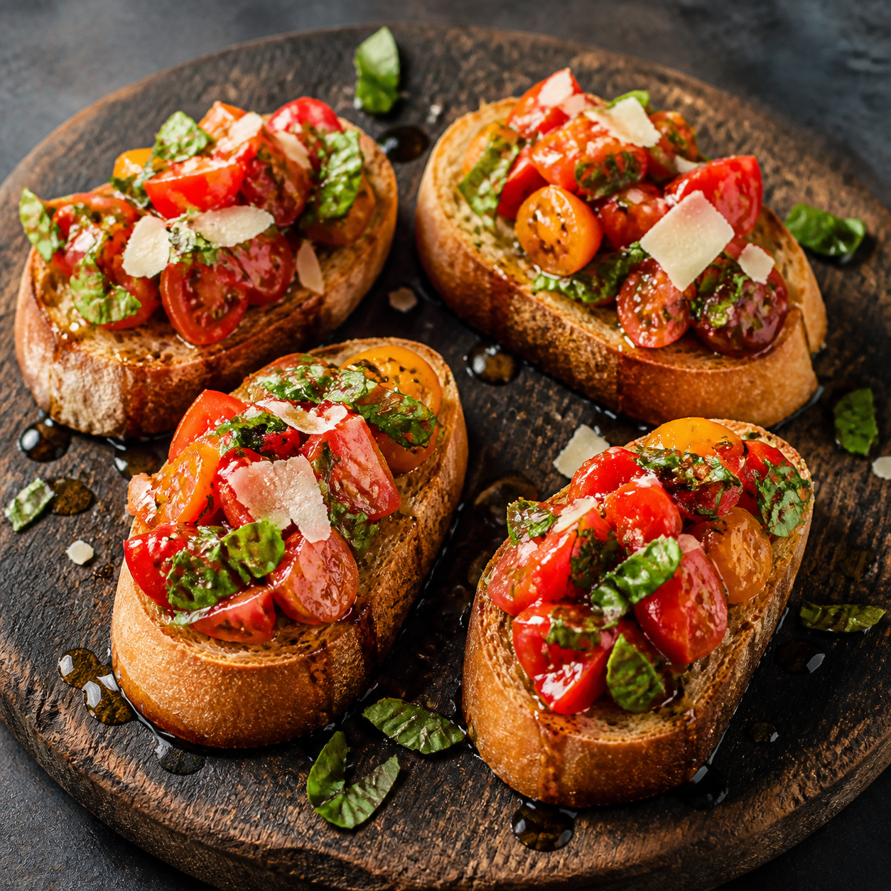 Garden Bruschetta with Tomato-Basil Drizzle