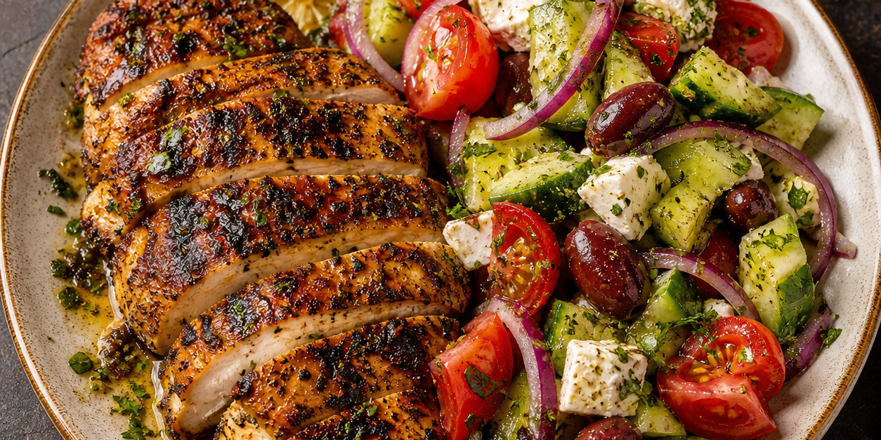 Lemon-Herb Chicken with Greek Salad Lemon-Herb Chicken with Greek Salad