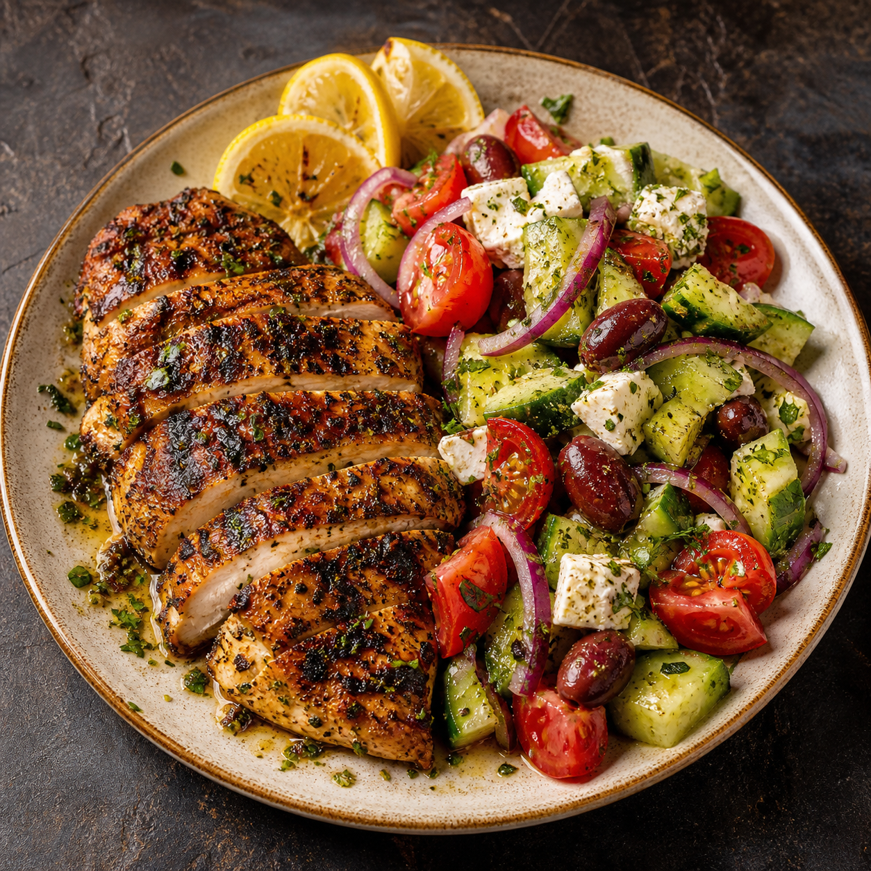 Lemon-Herb Chicken with Greek Salad