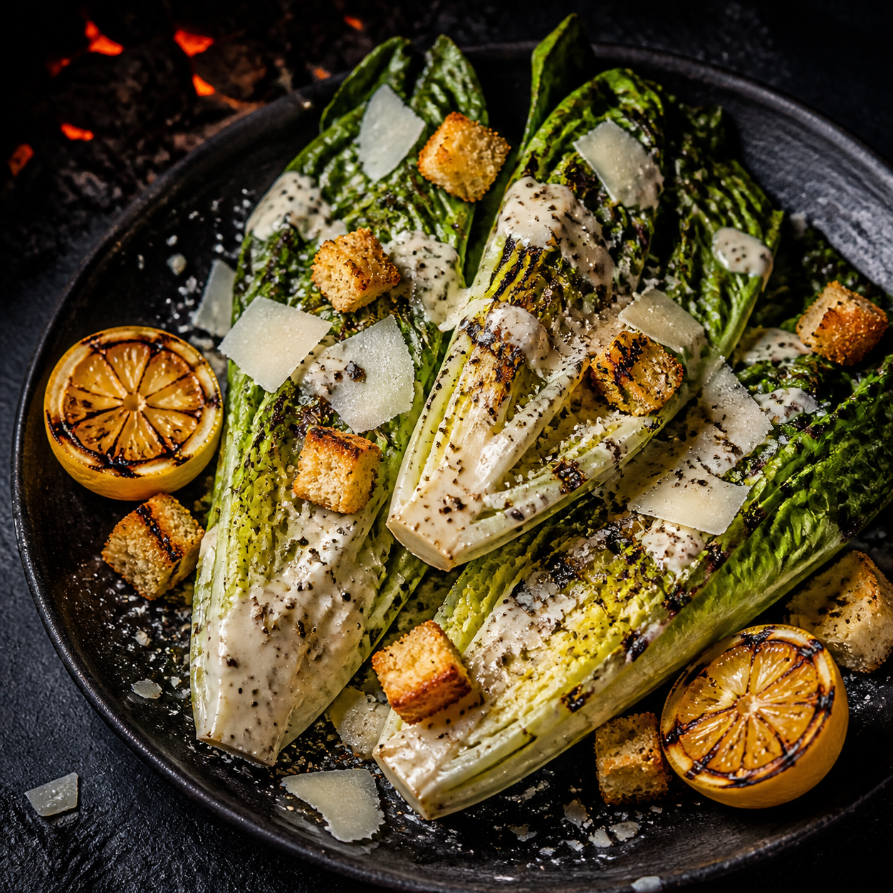 Grilled Romaine with Parmesan Garlic Dressing