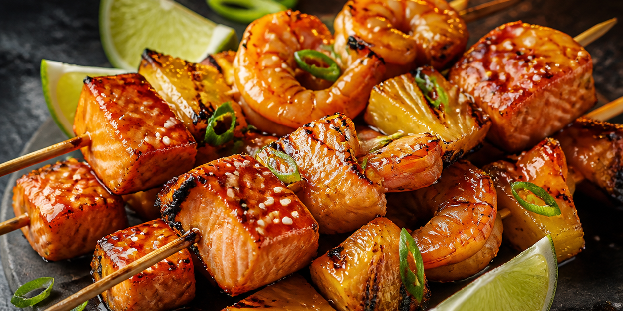 Honey-Ginger Salmon & Shrimp Skewers