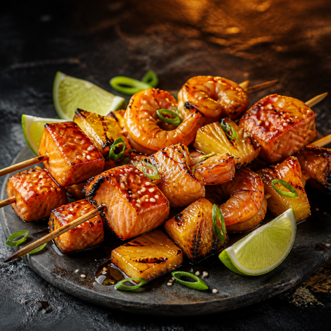 Honey-Ginger Salmon & Shrimp Skewers Honey-Ginger Salmon & Shrimp Skewers