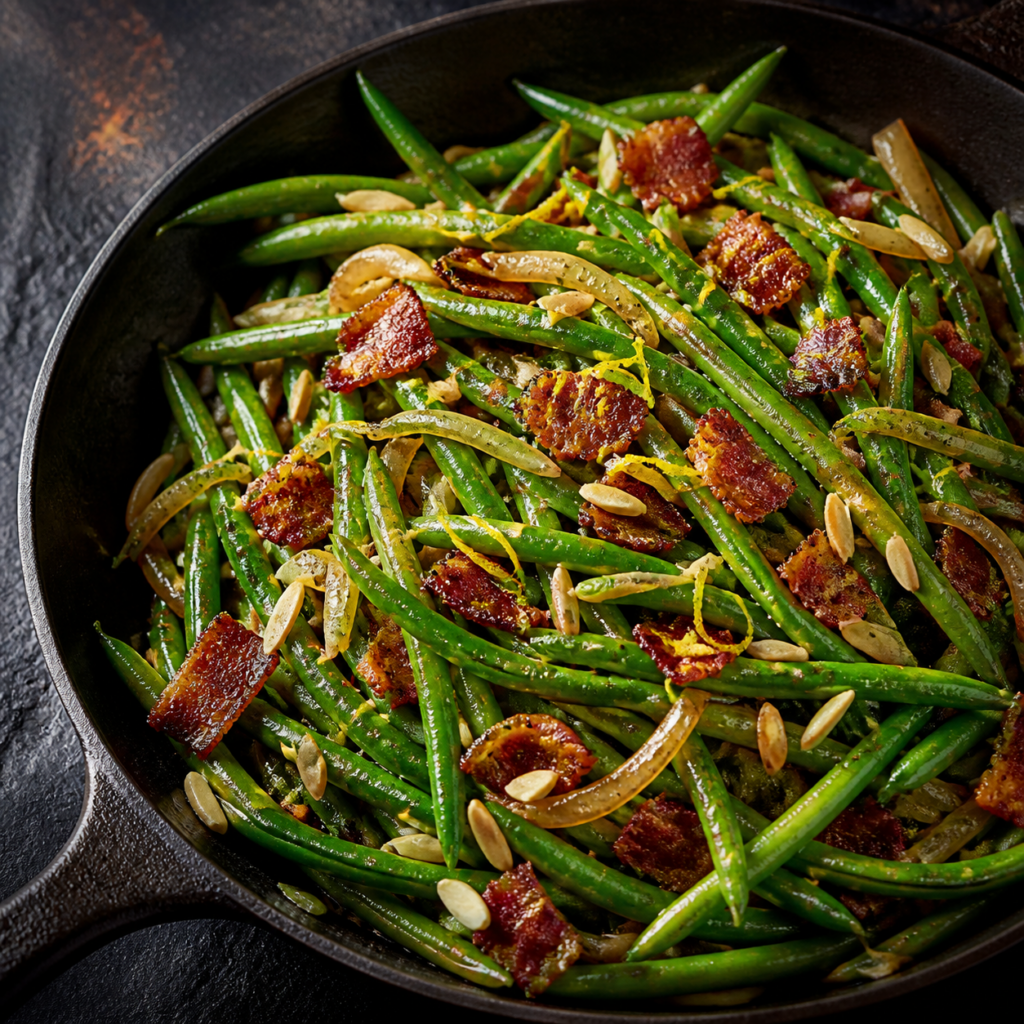 Lemon Bacon Almond Green Beans