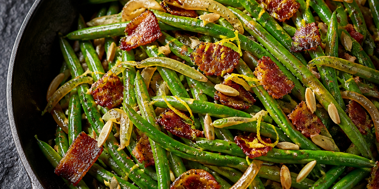 Lemon Bacon Almond Green Beans