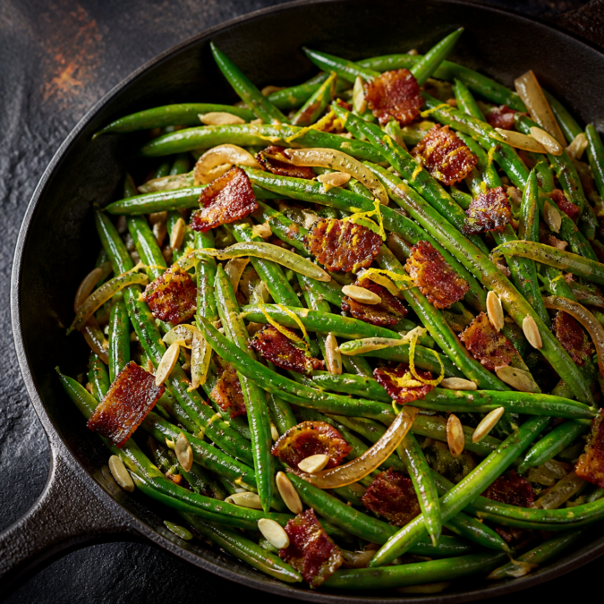 Lemon Bacon Almond Green Beans