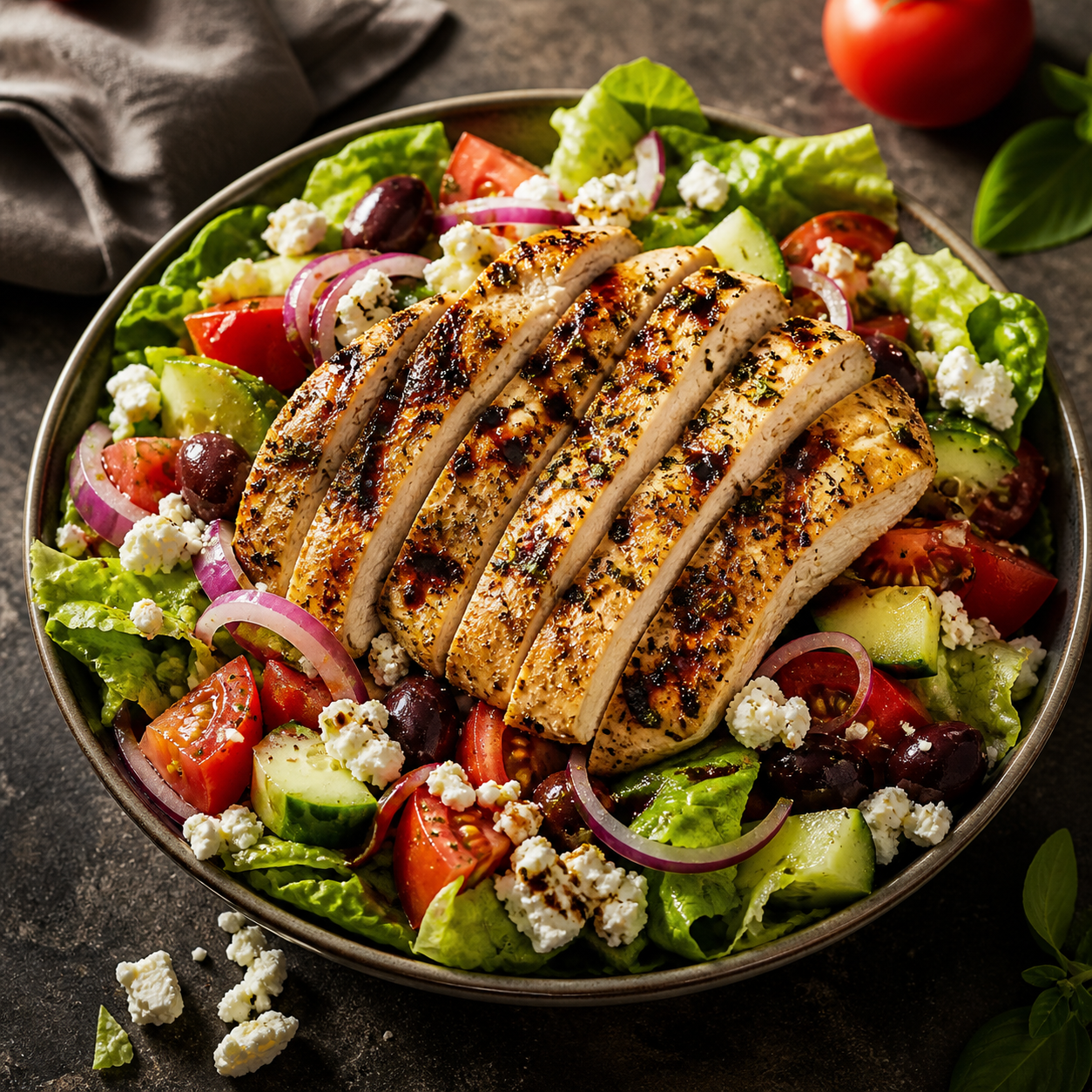 Lemon-Herb Grilled Chicken Greek Salad