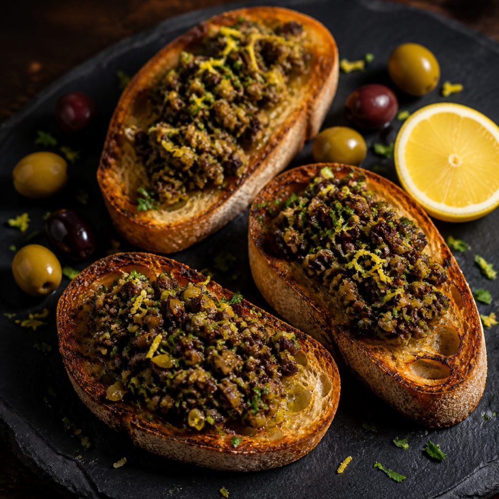 Lemon Olive Tapenade Toasts