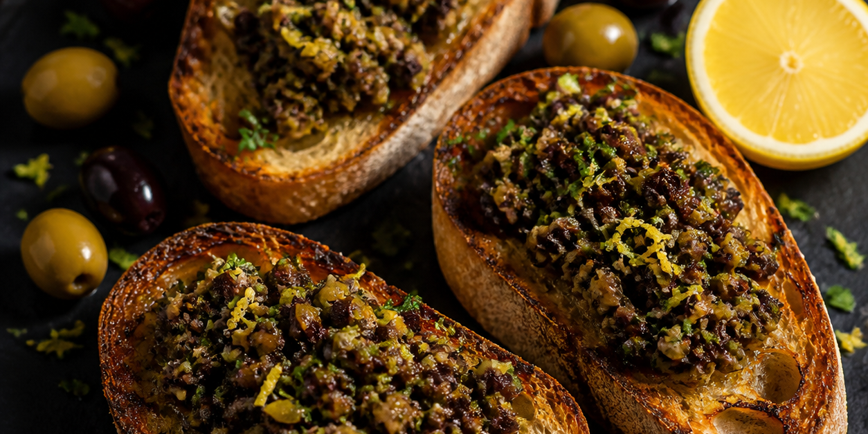 Lemon Olive Tapenade Toasts