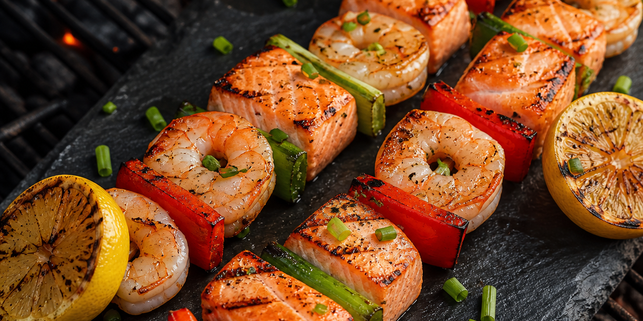 Zesty Salmon & Shrimp Skewers Zesty Salmon & Shrimp Skewers